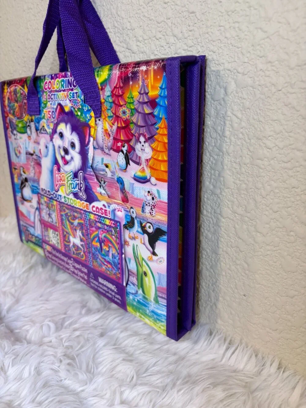 Lisa Frank Coloring Activity Set Fold Out Storage Case Stickers Puzzles NWT